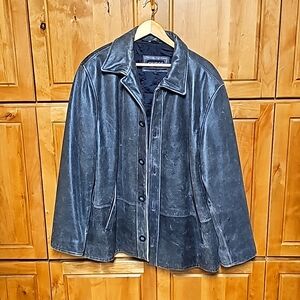 Beautiful Mens XL Guess Button up Distressed Leather Coat